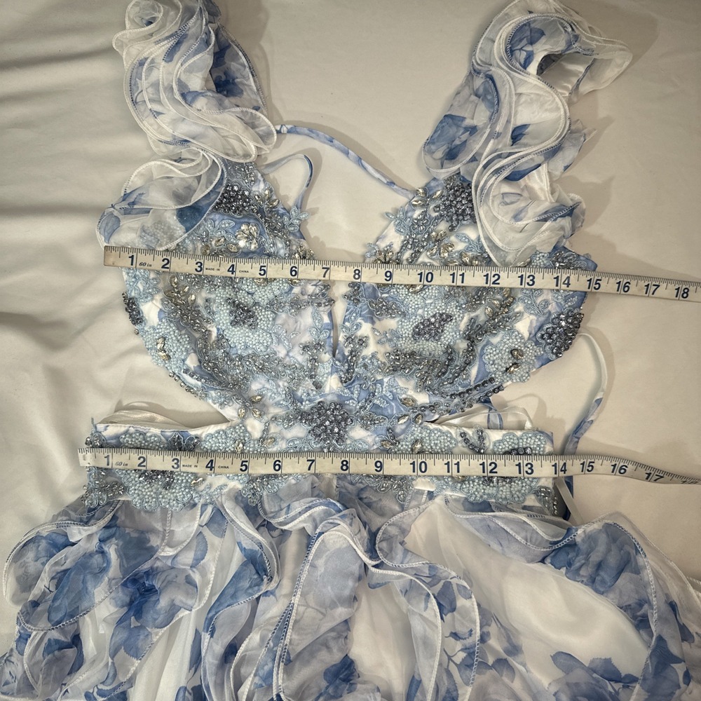 NWT Mac Duggal [ 6 ] 2220 Ruffle Tiered Cap Sleeve Cut Out‎ Open Back Gown J1597 - Picture 10 of 15
